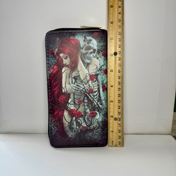 Skeleton, roses, thorns, red head woman Wallet - Picture 5 of 7